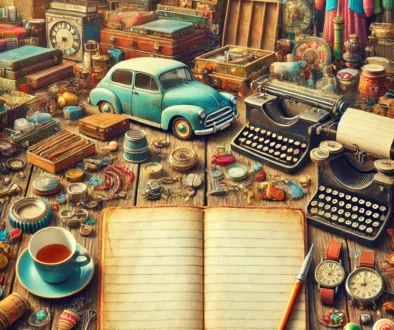 DALL·E 2024-07-26 13.34.55 - A vintage market scene with colorful second-hand items and a nostalgic atmosphere. No text on the cover