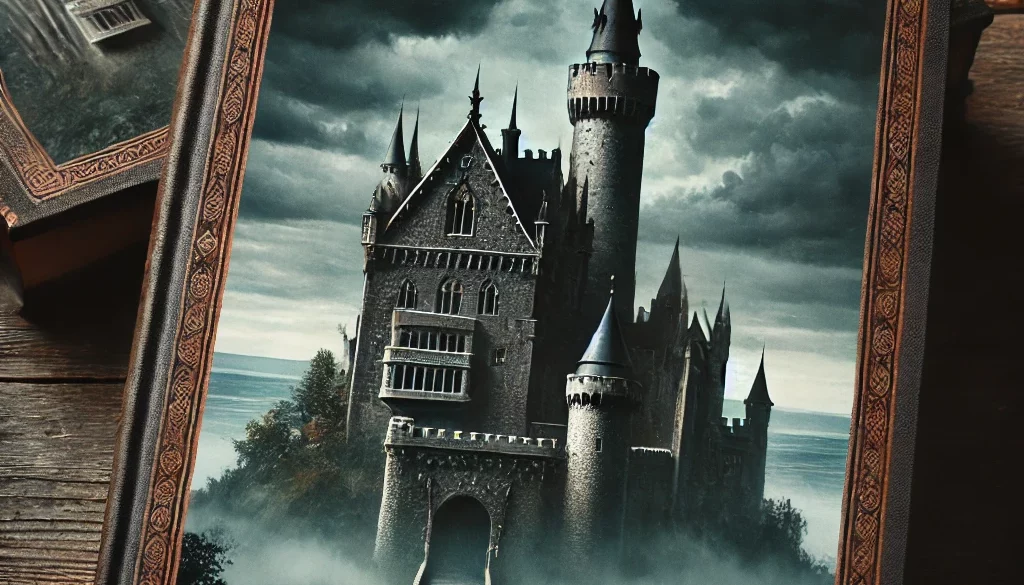 DALL·E 2024-07-26 13.35.54 - A medieval castle with dark clouds overhead and a foreboding atmosphere. No text on the cover