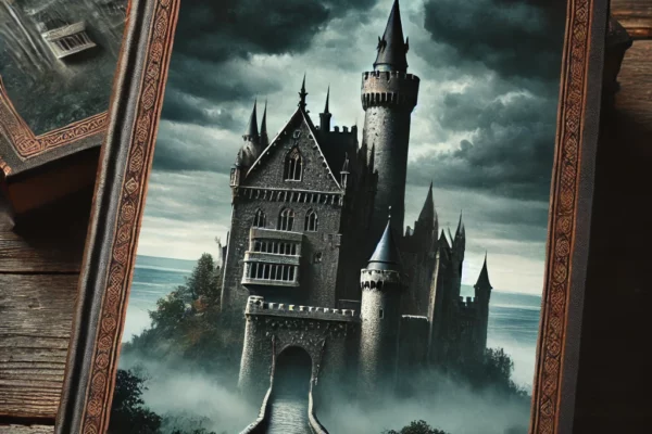 DALL·E 2024-07-26 13.35.54 - A medieval castle with dark clouds overhead and a foreboding atmosphere. No text on the cover